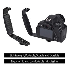 Entatial Flash Rail, Hot Shoe Mount, Camera L Mount, L Bezel Video Grip Flash L Bracket Dual Hot Shoes Mount Adapter Holder for DV Microphone LED Light