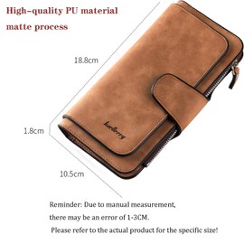 ZhengYue Ladies Purse, Vegan Women's Wallet Large Tri-fold PU Leather Purses with Multiple Card Slots and Roomy Compartment Brown