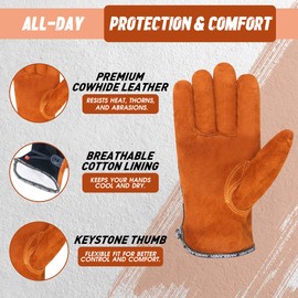 HLDD HANDLANDY Leather Work Gloves for Men & Women – Cowhide Gardening Gloves, Thorn Proof, Cotton Lined, for Tig/Mig Welding, Construction, Chainsaw, Farm, Landscaping