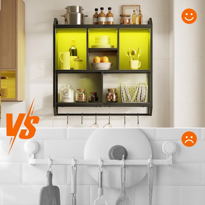 HOOBRO Gaming Floating Shelves with LED Lights, 28.7" LED Wall