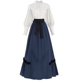 CR ROLECOS Medieval Dress Renaissance Costume Women's Victorian Dress Women's 2-Piece Victorian Blouse with Renaissance Maxi Skirt, royal blue