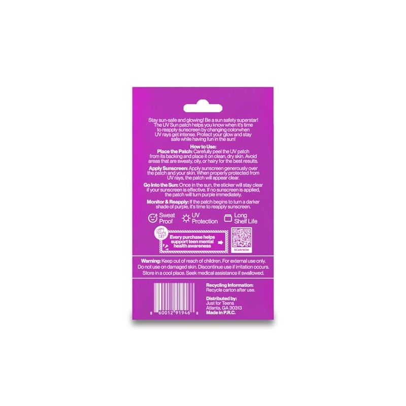Just for Teens UV Sun Patches, 36 Count, Waterproof High