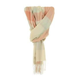 Glen Isla 100% Cashmere Summer Lightweight Scarf White & Rose Block Check - Made In Scotland
