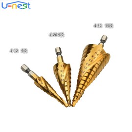 U-NEST Hexagonal Shaft Titanium Coated Spiral Step Drill, Bamboo Shoot Drill, Drill, High Speed, Spiral, For Japanese Use, Set of 3, Storage Pouch Included