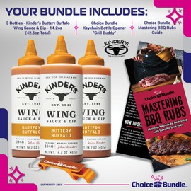 Kinder's Buttery Buffalo Wing & Dipping Sauce 3 Pk (42.6 oz) Great to Dip Spread & More + BBQ Masters & Bottle Opener (5 Items)!