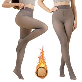 Ycaaeo Women's Lined Tights, Winter Thick Fleece Lined Tights for Women, Thermal Translucent Warm Winter Tights Leggings, Coffee 220 g (5 ~ 20 °C)