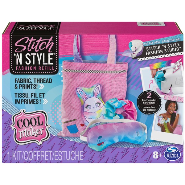 Cool Maker, Stitch ‘N Style Fashion Studio Refill with 2 Pre-Threaded Cartridges, Fabric and Water Transfer Prints, Arts & Crafts Kids Toys for Girls