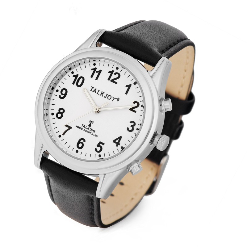 TalkJoy Men's Talking Watch Radio-Controlled Watch Leather Strap Silver Blind