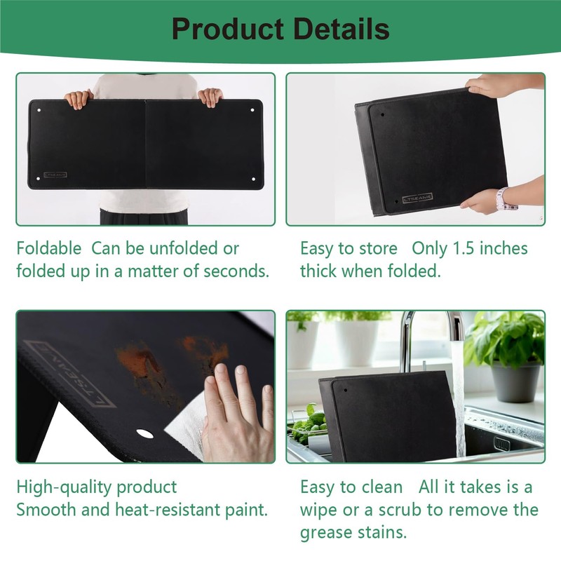 Black Large 4 Sided Splatter Guard for Frying Stove Top,Oil