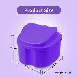 Retainer Case Denture Bath Box Easy Clean with Strainer Basket Portable False Teeth Storage Mouth Guard Denture Holder for Travel Retainer Soaking Cleaning (Purple)
