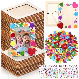 Aneco 48 Packs Picture Frame Painting Craft Kit for 4 x 6 Inch Photo DIY Unfinished Wooden Photo Frames with Diamond and Foam Stickers for DIY Crafts, Paint and Decorate