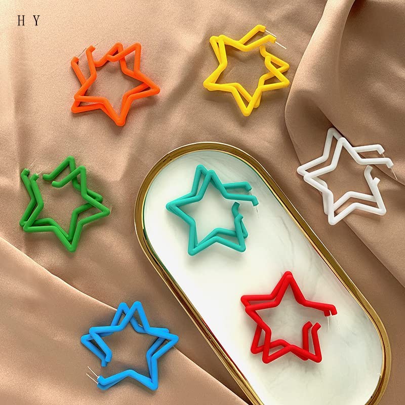 80 90s Colorful Big Acrylic Star Hoop Earrings Neon Geometric