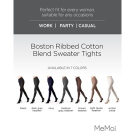 MeMoi Boston Ribbed Cotton Tights for Women, Cozy Sweater Tights, Warm and Durable Womens Tights, Sizes Small to Q2, Light Taupe Heather, L-XL