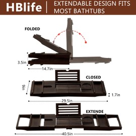 Teak Bathtub Caddy Tray Foldable Bath Table Tray with Book and Wine Glass Holder, Wooden Expandable Bathroom Accessories & Bathroom Gadgets