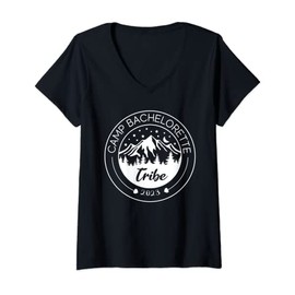 Womens Camp bachelorette Tribe Mountain bachelorette party V-Neck T-Shirt