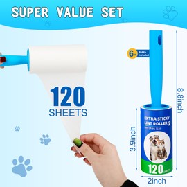Lint Rollers for Pet Hair Extra Sticky, 720 Sheets Mega Value Set Pet Lint Remover for Clothes, Furniture, Carpet, Dog and Cat Lint Remover (6 Rolls /120 Tear +2 Handles)