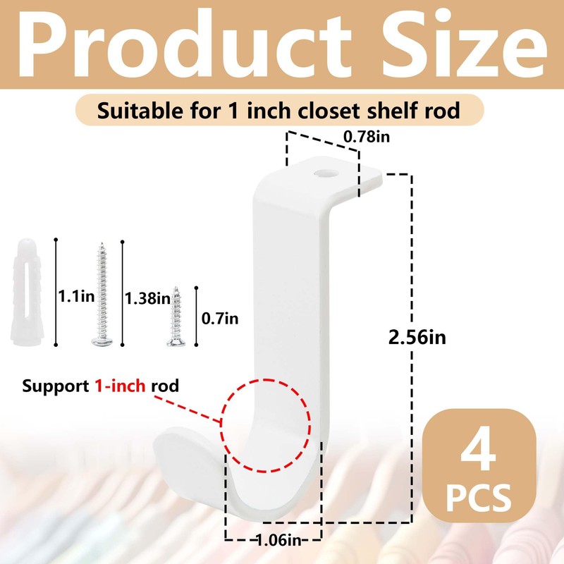 moonoom 4 Pack Heavy Duty Closet Rod Brackets for 1-Inch