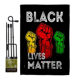 Justice For BLM Garden Flag - Set with Stand Support Cause Anti Racism Revolution Movement Equality Social - House Decoration Banner Small Yard Gift Double-Sided Made In USA 13 X 18.5