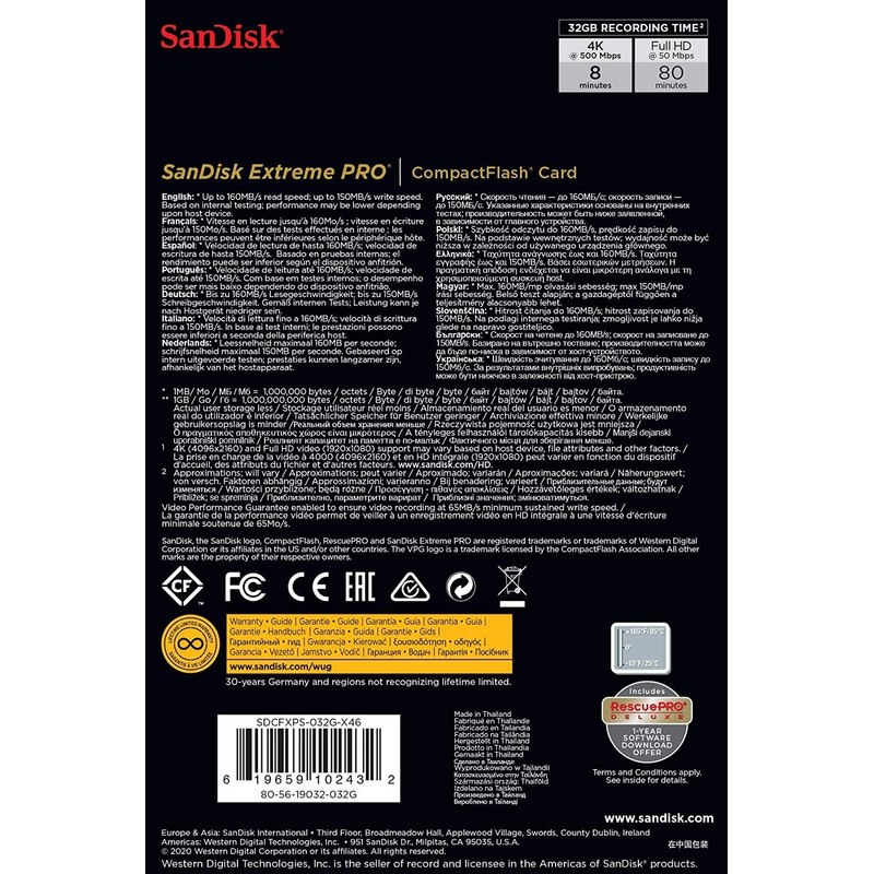 SanDisk SDCFXPS-032G-X46 32GB Extreme Pro 160MB/s