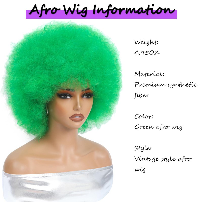 Green Afro Wigs 70s for Black Women 70s Disco Costume