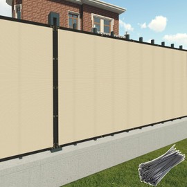 Patio 6 x 25 Fence Privacy Screen Beige Commercial Grade Mesh Shade Fabric with Brass Gromment Outdoor Windscreen with Zipties