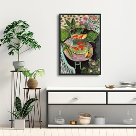 Wieco Art Black Framed Canvas Wall Art Goldfish by Henri Matisse Colorism Aesthetic Abstract Canvas Prints for Wall Decor and Home Office Decorations