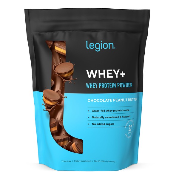 LEGION Whey+ Whey Isolate Protein Powder from Grass Fed Cows - Low Carb, Low Calorie, Non-GMO, Lactose Free, Gluten Free, Sugar Free, All Natural Whey Protein, 5 Pounds (Chocolate Peanut Butter)