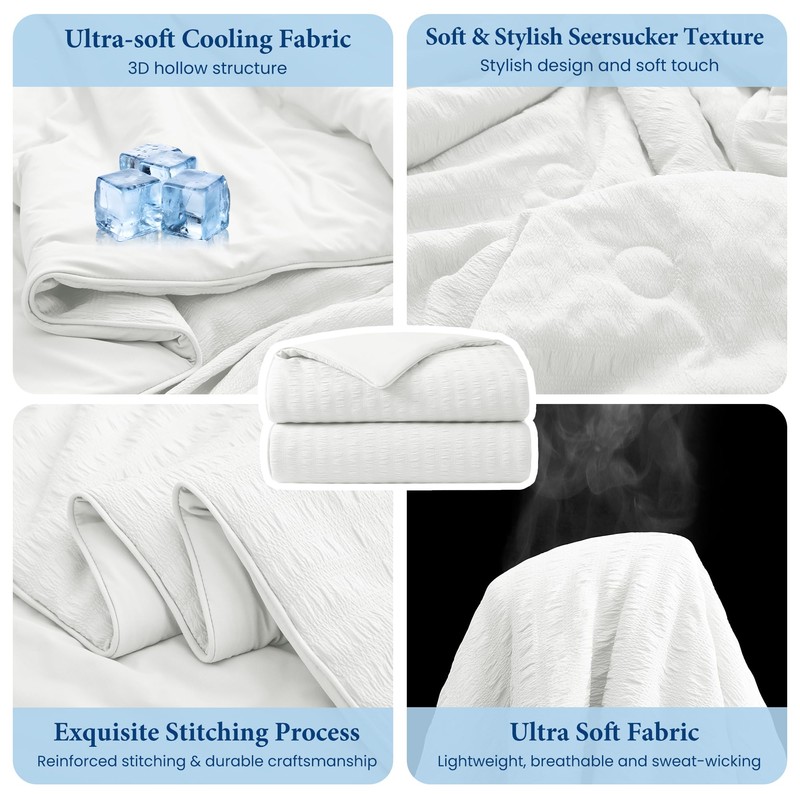 Twin Size Seersucker Cooling Comforter - Lightweight Q-Max 0.45 Summer