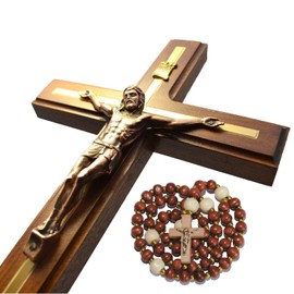 Handmade Crucifix Wall Cross - Wooden Catholic Crucifix for Home Decor - 12 Inch