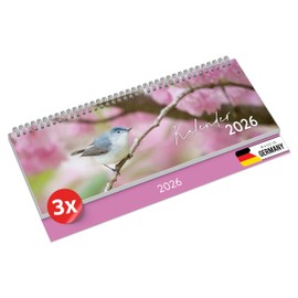 PRIMUS PRINT Desk Calendar 2026 Landscape Weekly Calendar - 64 Pages Appointment Calendar and Annual Calendar - 297 x 130 mm - 75 g Natural Paper, Wire Comb Binding, Holidays and School Holidays