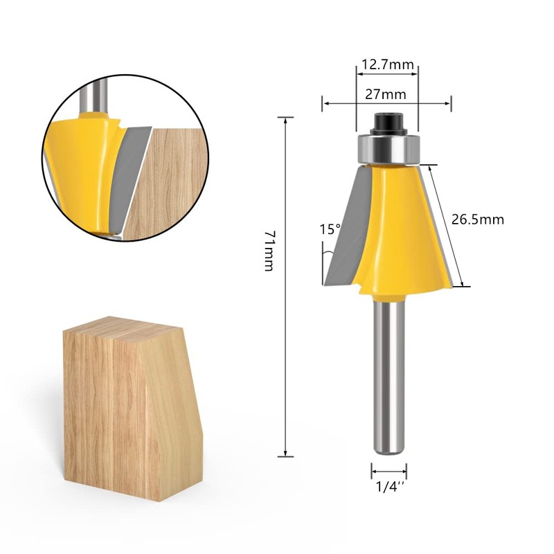 WSOOX 5PCS Chamfer Router Bit Set 1/4" Shank Edge Forming