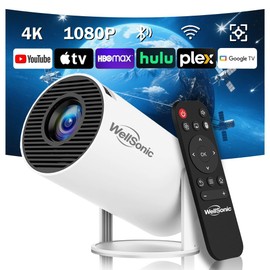 WellSonic Mini Projector Support 1080P, Mini Projector with WiFi 6 and Bluetooth5, Automatic Keystone Correction, Android 13, Home Smart Projector for Phone, PC, HDMI USB, Laptop