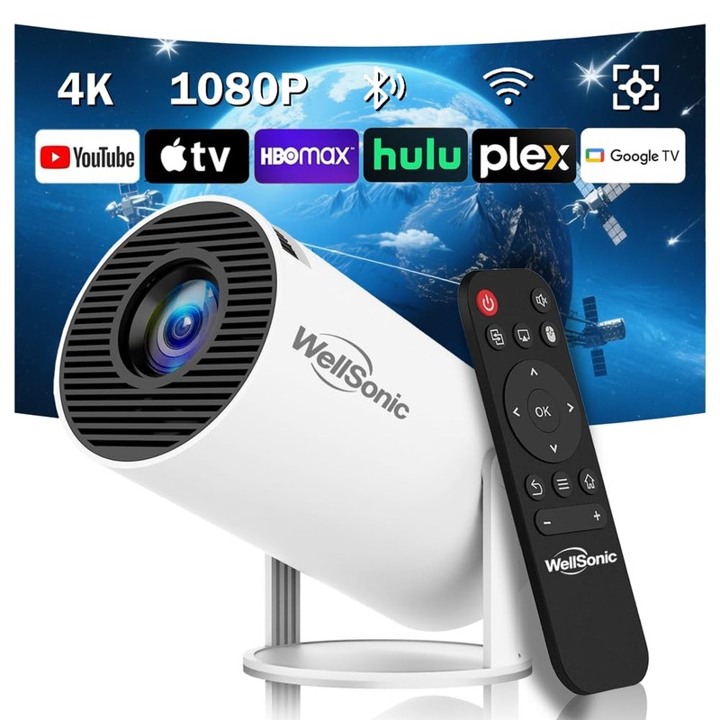 WellSonic Mini Projector Support 1080P, Mini Projector with WiFi 6