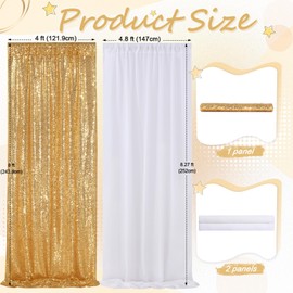Sequin Backdrop 1 Pcs 4ftx8ft Gold Glitter Party Backdrop Curtains 2 Pcs White Chiffon Backdrops for Wedding Party Stage Decor (Pack of 3)