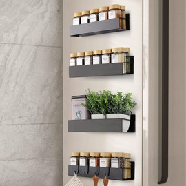 Como LA Magnetic Spice Rack for Refrigerator - Strong Magnetic Shelf for Fridge Organization and Storage - Versatile Kitchen Organizer, Magnetic Organizer, Magnet Shelf, 4-Pack