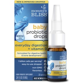 Mommy's Bliss Baby Probiotic Drops + Vitamin D - Gas, Constipation, Colic Symptom Relief - Newborns and Up - Natural, Flavorless, 0.34 Oz