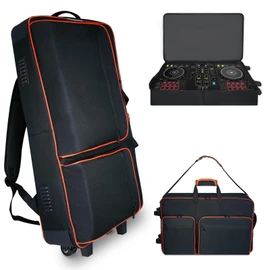 DJ Controller Case with Wheels for DDJ FLX10 / 1000 / XDJ-RR / RX / FLX4 / GRV6 / REV1 / REV5 / REV7,Rolling DJ Controller Bag Soft Padded Backpack with 2 Accessory Pocket,15.6" Laptops Compartment