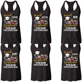 Custom Proud Graduate Your Name Photo School Women's Racerback Tank Top Medium Heather Black