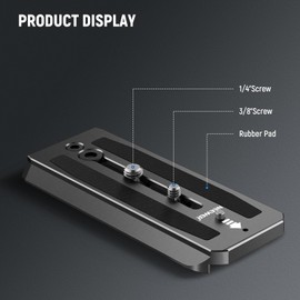 NEEWER 501PL Tripod Fluid Head Quick Release Plate Compatible with Manfrotto MVH500AH, Camera Mounting Plate with 1/4" and 3/8" Screws, Anti Off Pin for GM001 GM002 GM006 Fluid Heads, QR5