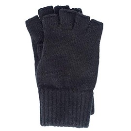 FosterNatur, Men's Fingerless Gloves 100% Wool, black