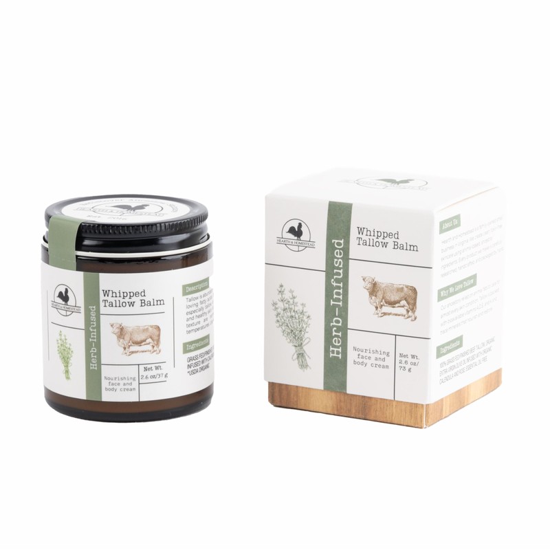 Hearth and Homestead: Handmade Whipped Tallow Balm (Herb-Infused/Unscented) - Large
