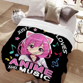 Anime Blanket, Music Fleece Cartoon Throws,-Just Girl Who Loves Axolotls-Gift for Girls Women Loves Japanese Manga,Super Soft Lightweight Flannel Blankets