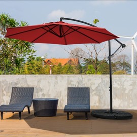 Giantex 10FT Patio Offset Umbrella, 8 Ribs Cantilever Umbrella Outdoor w/Crank, Cross Base, Tilt Adjustment, Large Hanging Market Umbrella for Poolside, Yard, Lawn, Garden (Burgundy)