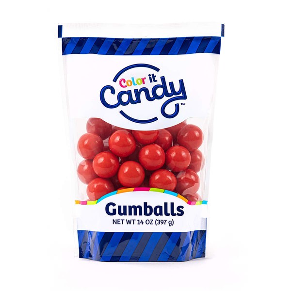 Color It Candy Red 1 inch Gumballs 14 Ounce Stand Up Bag - Perfect For Table Centerpieces, Weddings, Birthdays, Candy Buffets, & Party Favors.