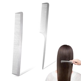 2PCS Stainless Steel Hair Combs Sturdy and Durable Anti Static Rat Tail Hair Combs Smooth Fine Cutting Comb for Men Women Home Salon Hairdressing Styling (Rat Tail and Fine Cutting Comb)