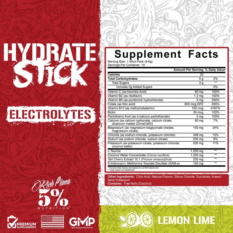 5% Nutrition Hydrate Stick Hydration Packets | Sport Electrolyte Powder