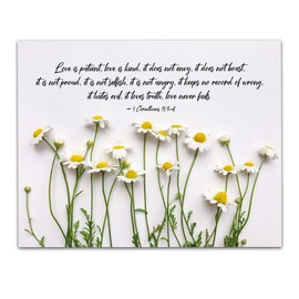 TJ Originals - 1 Corinthians 13 4 8 Bible Wall Decor , Love is Patient Love is Kind Christian Bible Quote Decor , Bible Verse Wall Print , Bible Quote 11 x 14 Wall Print , Inspirational Poster Gift for Family & Friends , Birthday Gifts for Women (Daisies