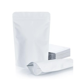 100 Pack Resealable Stand Up Bags,7.9" x 11.8" Smell Proof Pouch Sealable Foil Pouch Bags for Packaging (White)
