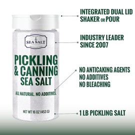 Pickling and Canning Salt, Curing Salt for Natural Preserving, Non-Iodized and Kosher Fine Brining Sea Salt, 1lb Shaker - Sea Salt Superstore