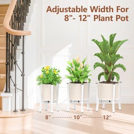 LASZOLA White Adjustable Plant Stand for Single Large Outdoor Indoor Planters, Heavy Duty Metal Floor Fern Holder Fits 8 to 12 Inch Pots, Elevated Big Flower Stool for Patio – Pot Not Included, 1 Pack